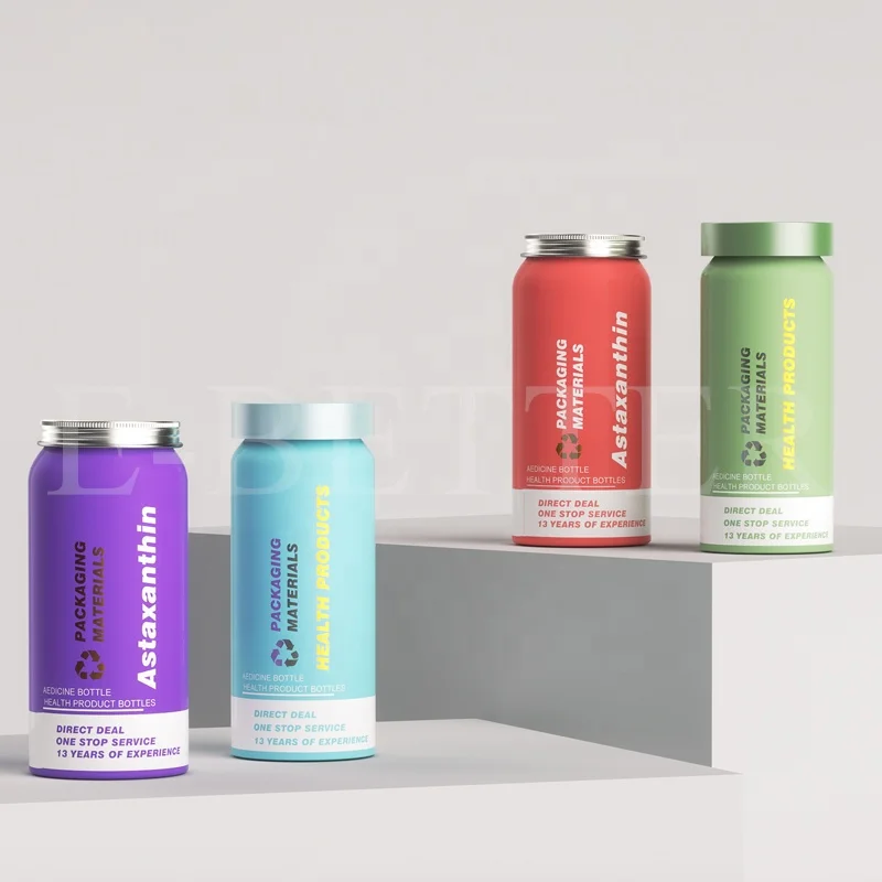 Luxury aluminum medicine bottle 100cc 150cc 200cc 250cc 420cc 480cc fish oil capsule bottle for health care product packaging