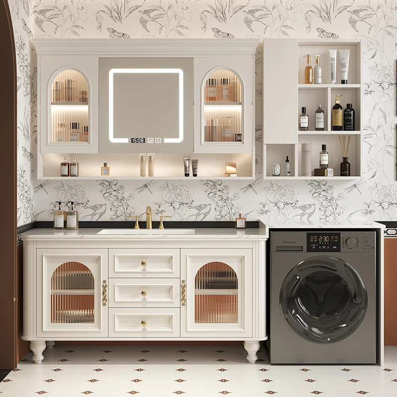 Modern Retro French Balcony Rock Plate Customizable Lacquer One Bathroom Cabinet Combination Toilet Wash Table Washbasin Washing
