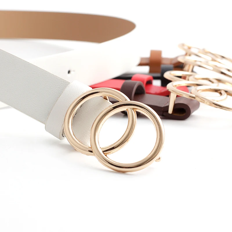 Unisex Double Ring Buckle Leather Belt Soft Western Designer Skinny Waist Casual Belts For Jeans Dress Pants