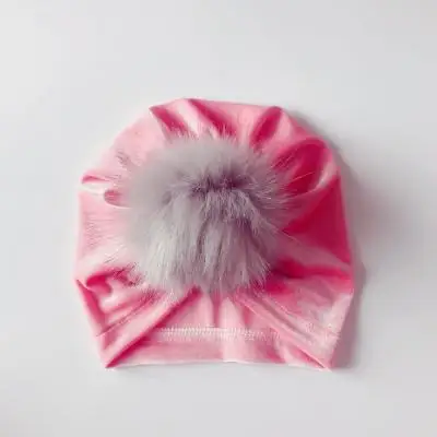2018 New Arrival Baby turban hats Spring Autumn children velvet Caps kid Beanie pompom fur hat Warm girl caps