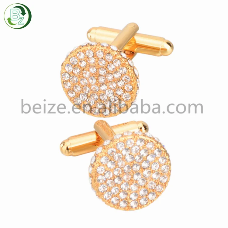 Wholesale Gold Shiny Zircon Diamonds Mens French Brass Cufflinks For Suit
