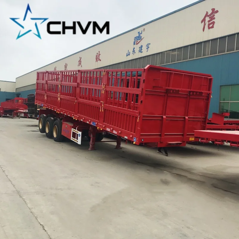 Heavy Duty 3 Axle Truck Semi Trailer with Stake Sidewall for Cargo Transport featuring 12R22.5 Tyre