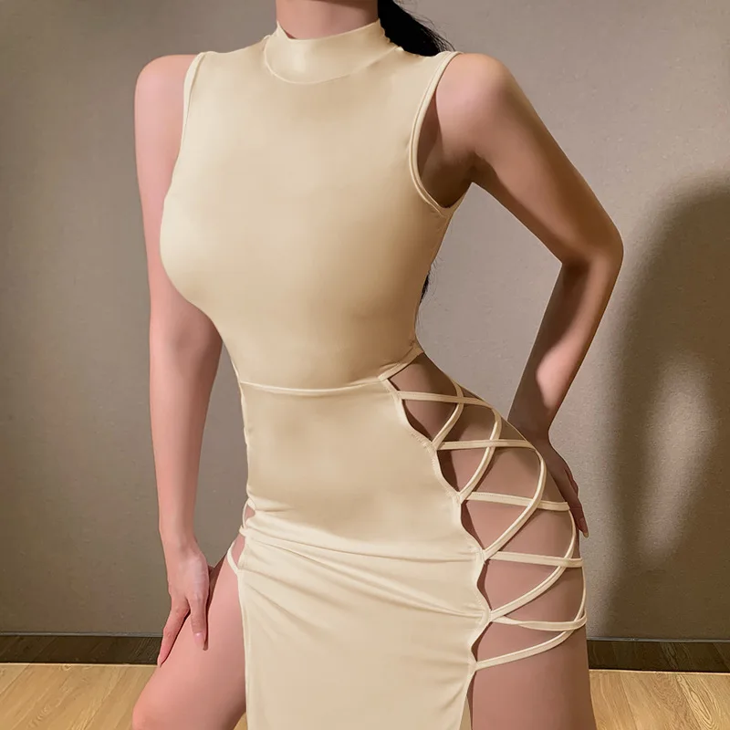 Women Summer New Fashion Prom Bodycon Bandage Dresses 2022 Club Ladies Sexy Hollow Slit Dress