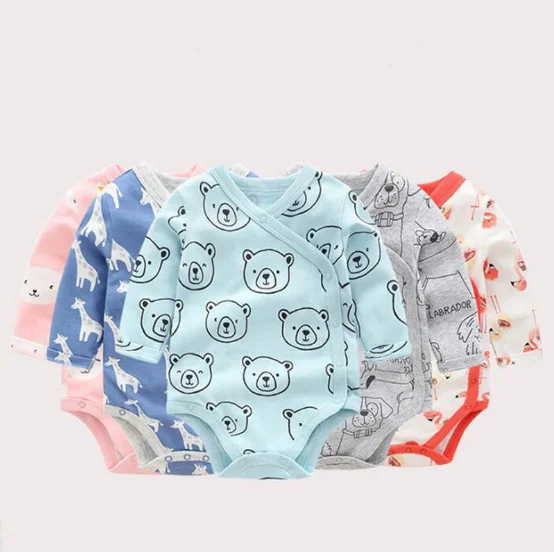 Cute prits open side rompers longsleeve cotton 100% animal print high quality wear for infants baby