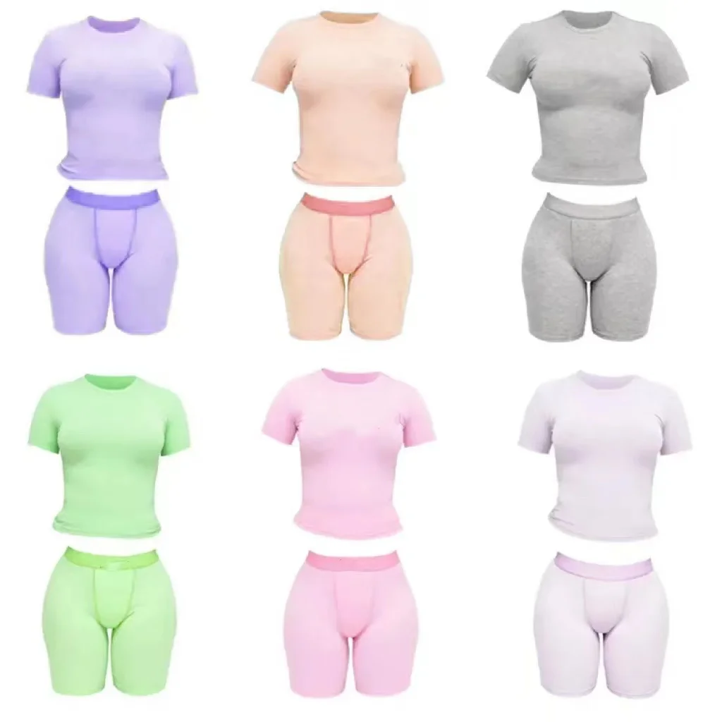 2024 Spring Summer lounge wears lime green XXXS ribbed tshirt and shorts 2 two pieces loungewear women sets clothing streetwear