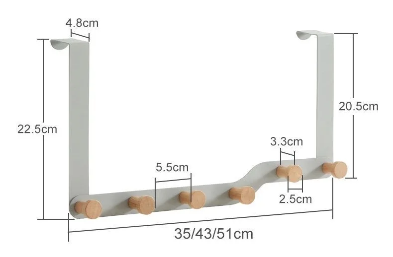 Lavinia Home New design household heavy-duty door wooden hook 5 6 hook door behind door hook folding hanger white