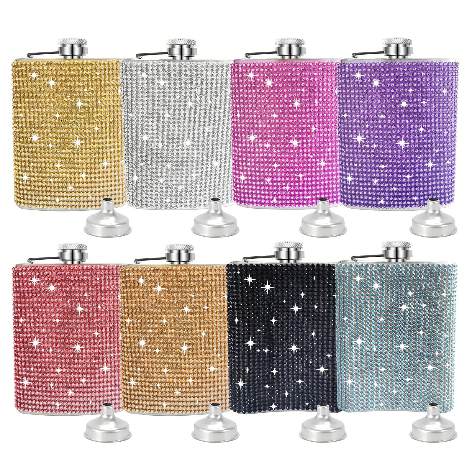 Luxury Shining Bling Rhinestone Hip Flask 6oz/8oz Diamond Crystal Whiskey Stainless Steel Mug Vacuum Insulated Beer Pot