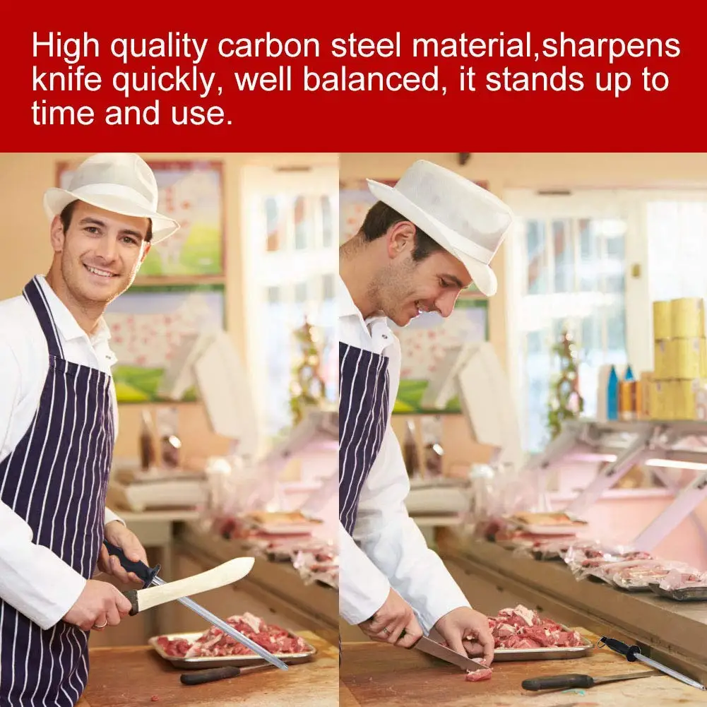 OEM custom 12 inch hand kitchen german knife sharpening steel rod with black PP plastic handle