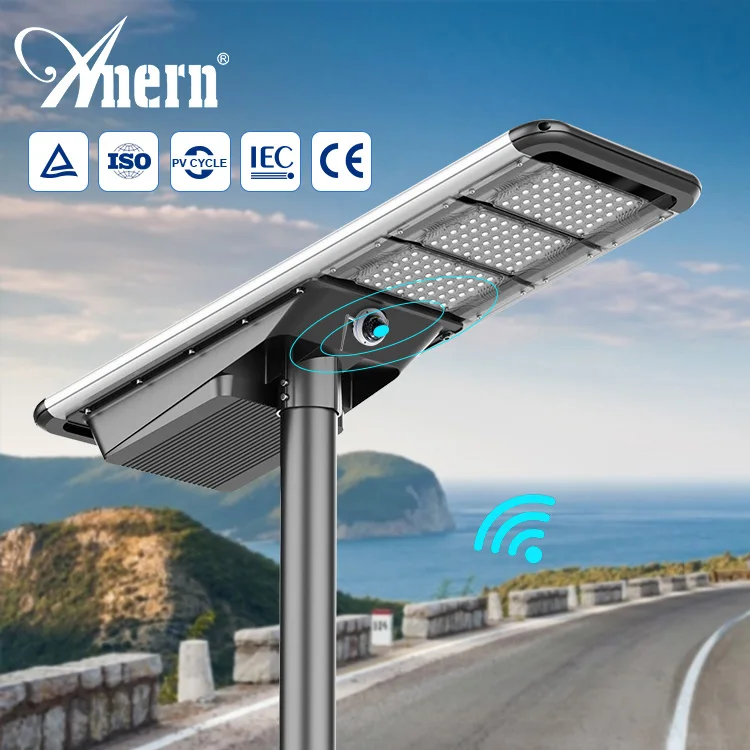 Aluminum 60w 80w 90w outdoor led solar street light with cctv camera