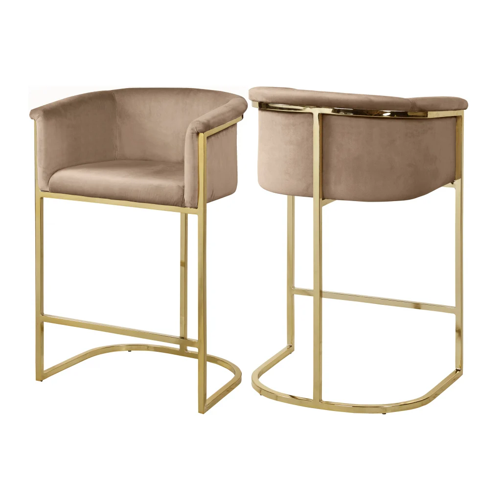 Cheap Modern Nordic Wrought Iron GoldPink Velvet Metal High Bar Stool With