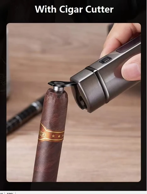Cigar Lighter Custom Logo Refillable Windproof Triple Jet Flame Torch Cigar Lighter Metal Jet Lighter