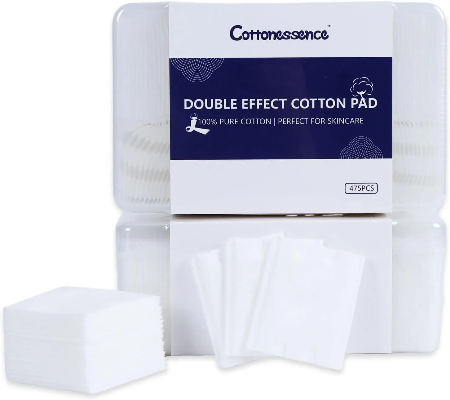 475pcs Hypoallergenic Unbleached Lint-Free Eye Pads Square Pattern Makeup Facial Cotton Pads for Cleansing and Make-Up Remover