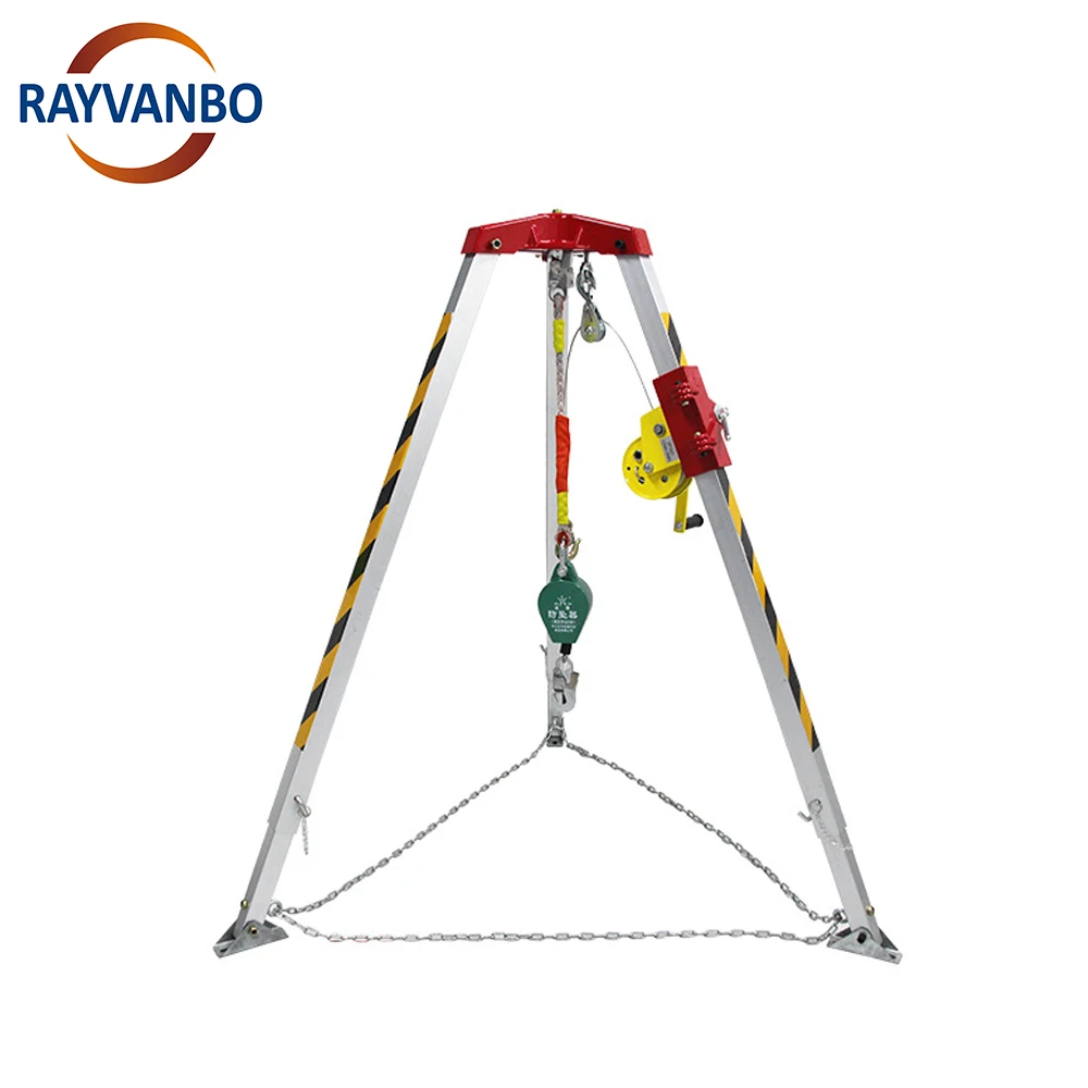 Aluminum tripod for fall protection and rescue at the bottom of the well