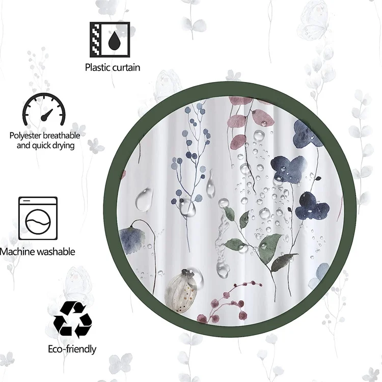 72x72 Inches Ink Blue Floral Shower Curtain Waterproof Fabric Modern Minimalist Art Bath Curtain with 12 Hooks for Bathroom