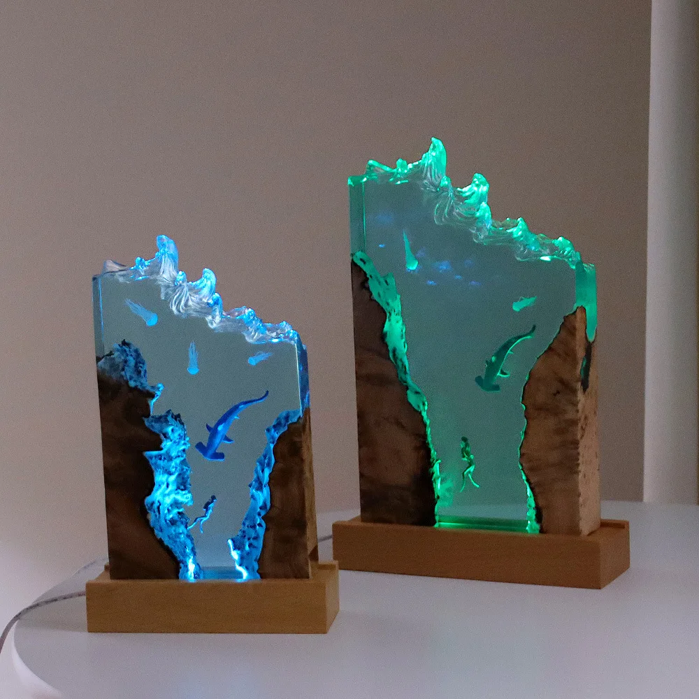 Personalizable Epoxy Resin Ocean Lamp  diver Lamp /Micro-landscape Ocean nightlight Custom Night Light Christmas gift