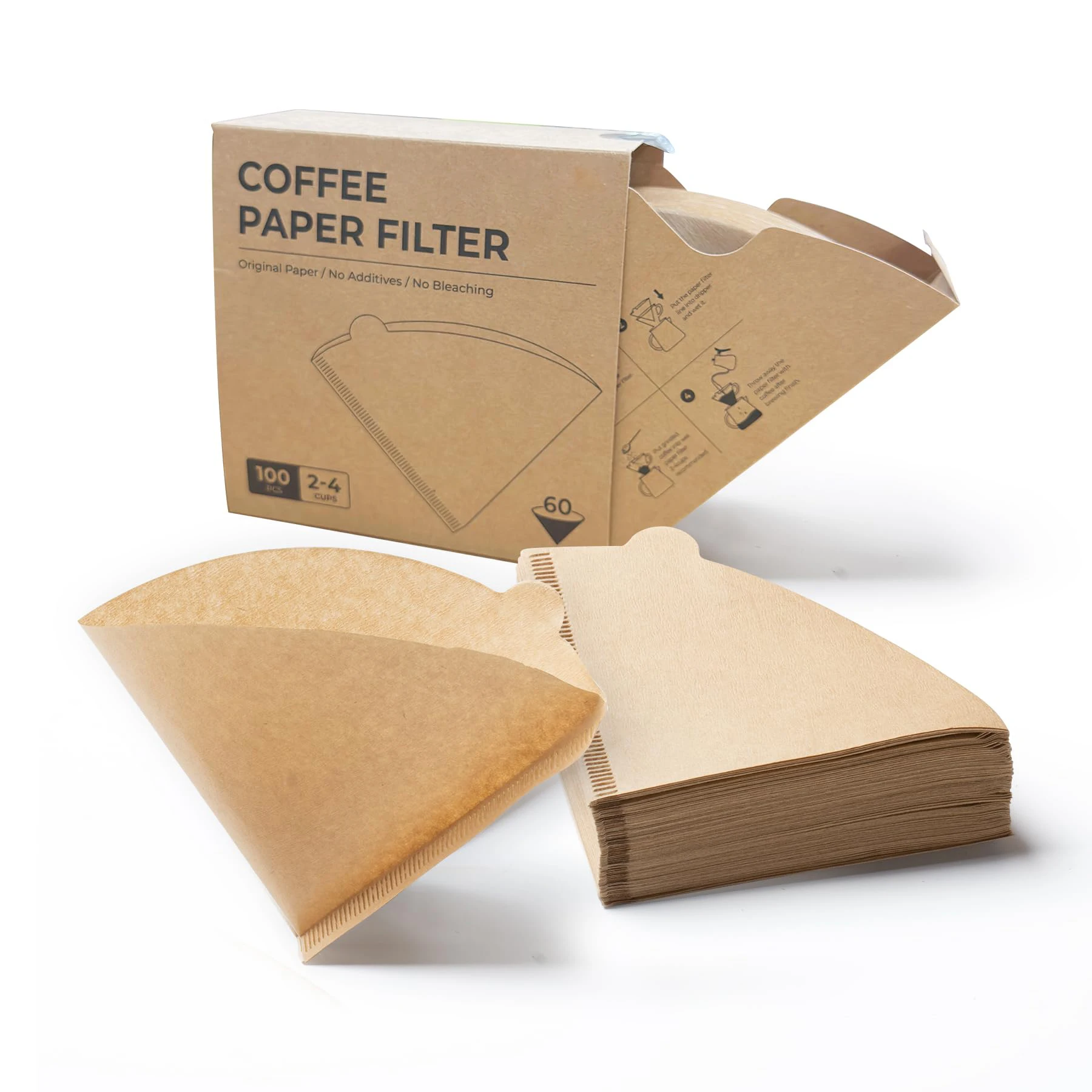 100 Count 1-4 Cups Unbleached Natural Brown Paper Disposable Coffee Filter Paper for Pour Over and Drip Coffee Maker
