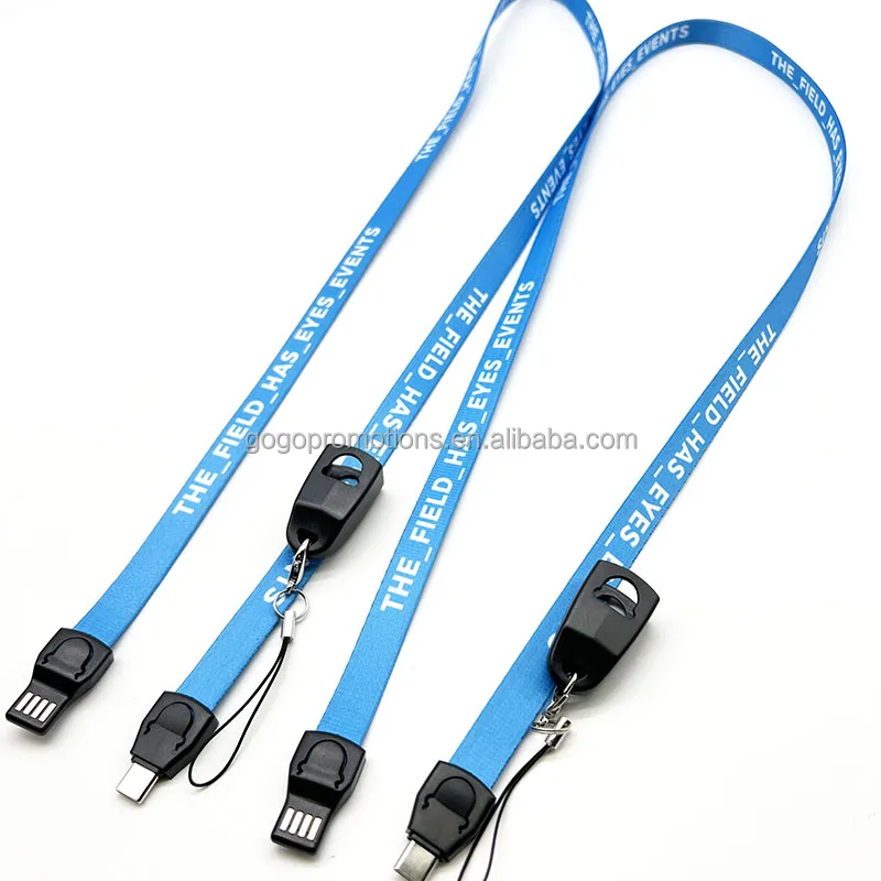 Low MOQ Wholesale Stylish universal 3 In 1 Lanyard type USB Charging Cable For promotion advertising gifts giveaways