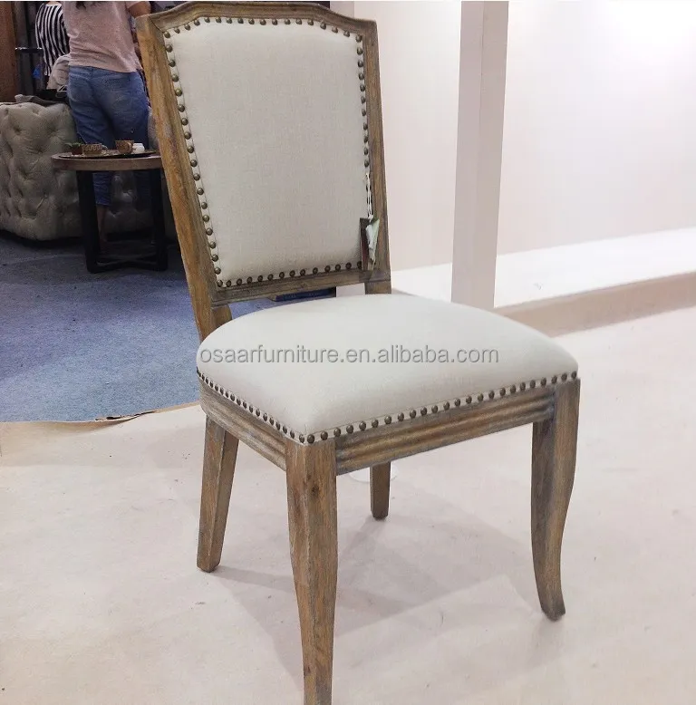 Vintage Restaurant Dining Furniture Antique Rivets Linen Curved Wood French Style Dining Chair