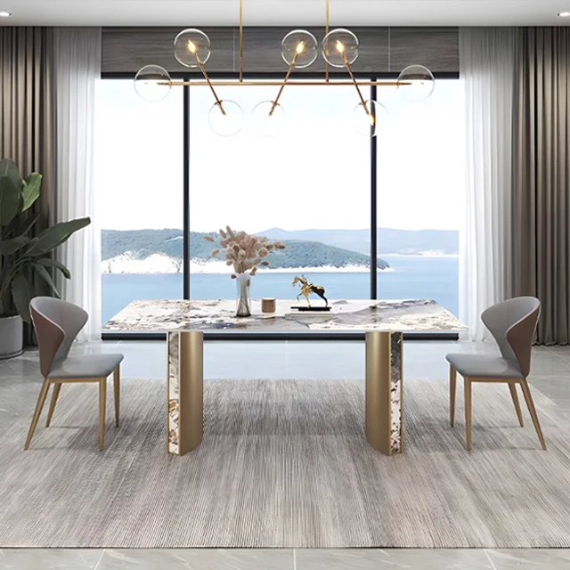 Italian Light Luxury Bright Stone Plate Dining Table Modern and Minimalist Creative High end Designer Luxury Stone Table