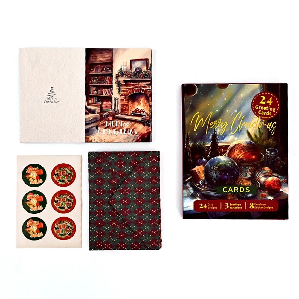 Custom Blank Merry Christmas Thank You Card Xmas Greeting Card Set with Envelopes Stickers for Celebration