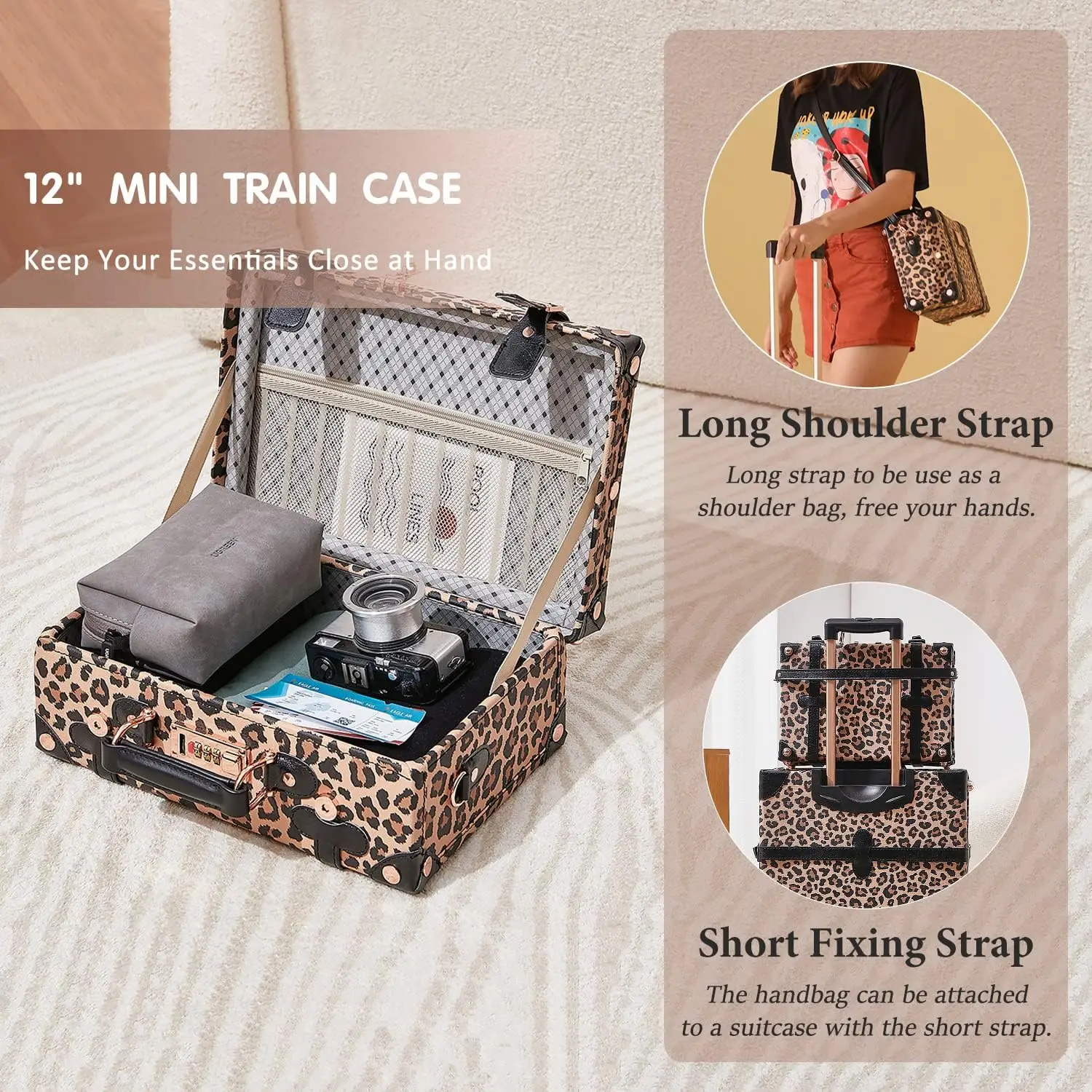Vintage Suitcase Retro PU Leather Luggage Sets with Spinner Hand Carry-On Luggage set Travel bag 13inch + 20inch Luxury bag