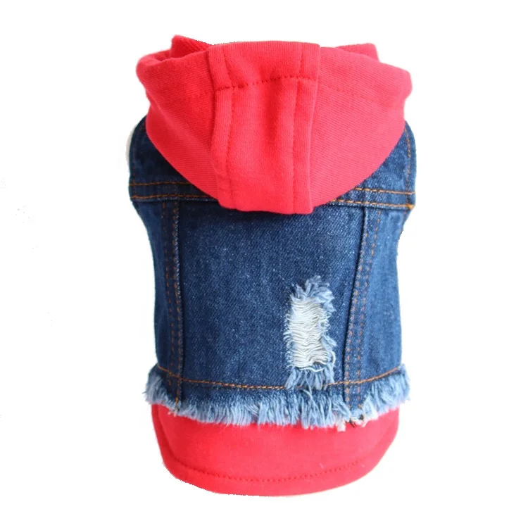Fashion Hooded Dog Jeans Jacket  Pet Clothes for Small Dogs Puppy