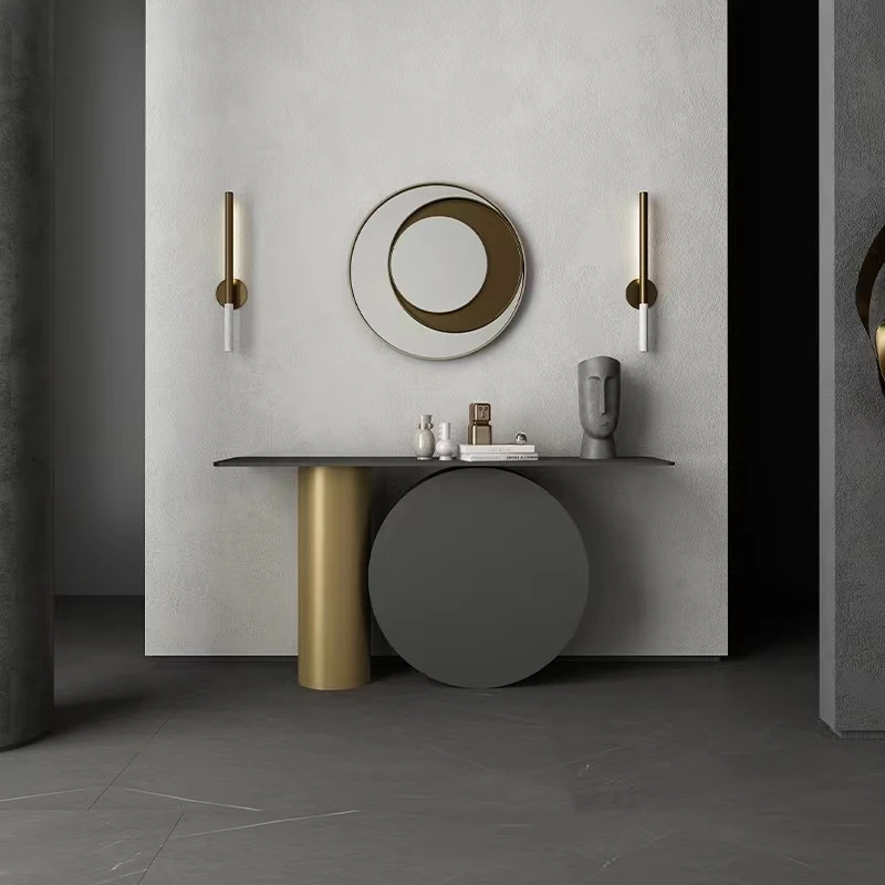 Golden&Black Steel Console Table Marble Top Entrance Desk Hallway Modern Luxury Design Living Room Furniture Home Decoration OEM