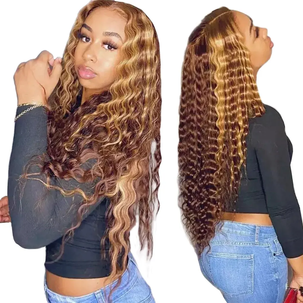 
 Parksonhair 13*4 13*6 150% 180% Density Lace Frontal Wigs Brazilian Virgin Human Hair Deep Wave piano color Lace Hair Wigs  