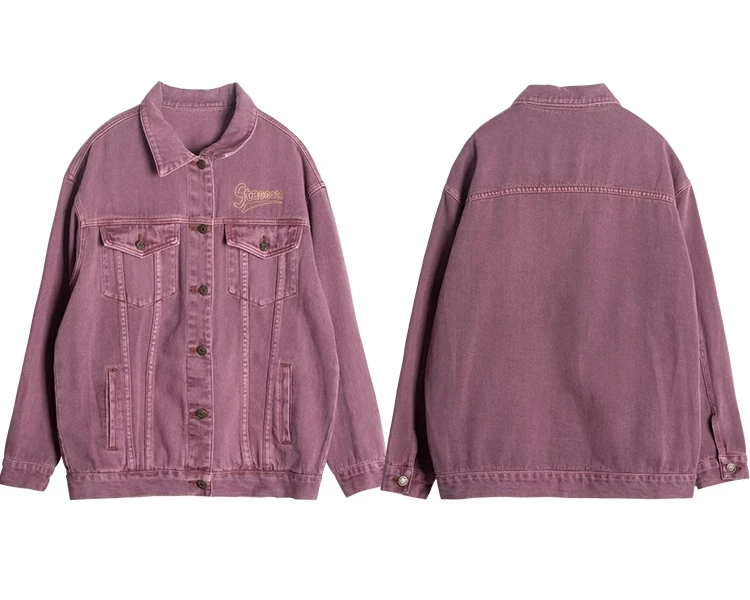 
European And American Purple Cowboy Coat INS Female Spring And Autumn Short Money Restore Ancient Ways Pink Work Outfit 