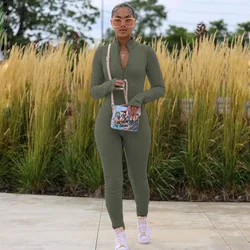 2021 Best Seller Solid Color Casual 4xl Plus Size Long Sleeve One Piece Jumpsuit Fall  V-neck Women Jumpsuit