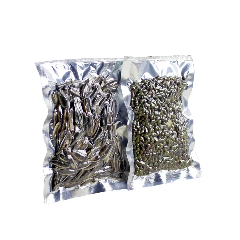 Multiple Sizes In Stock Custom Clear Front Silver Back Aluminum Foil Mylar Vacuum Bags For Food Packaging
