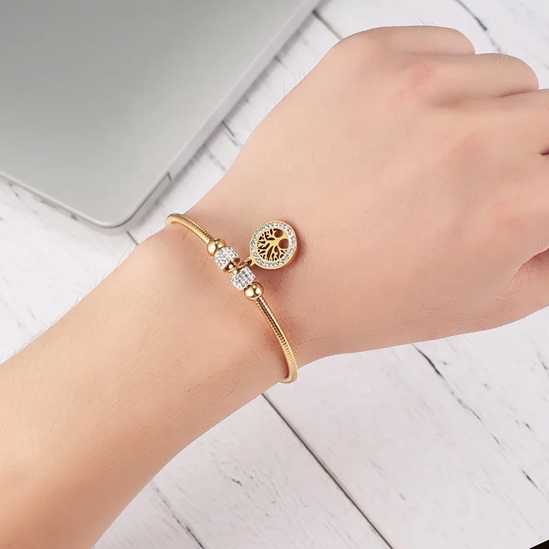 1 Day Delivery Gold Snake Chain Tree of Life Charm Bangle Bracelet Jewelry
