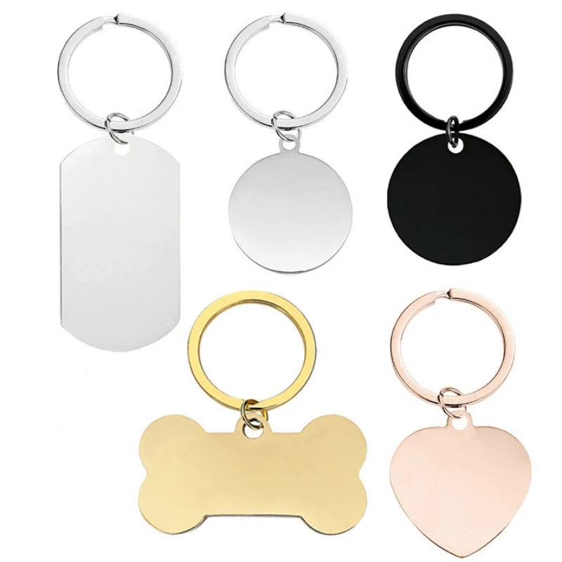 Sublimation Blanks Metal Keychain Personalized Engraving Metal Keychain Pet Name Tag Custom Logo Stainless Steel Key Chain
