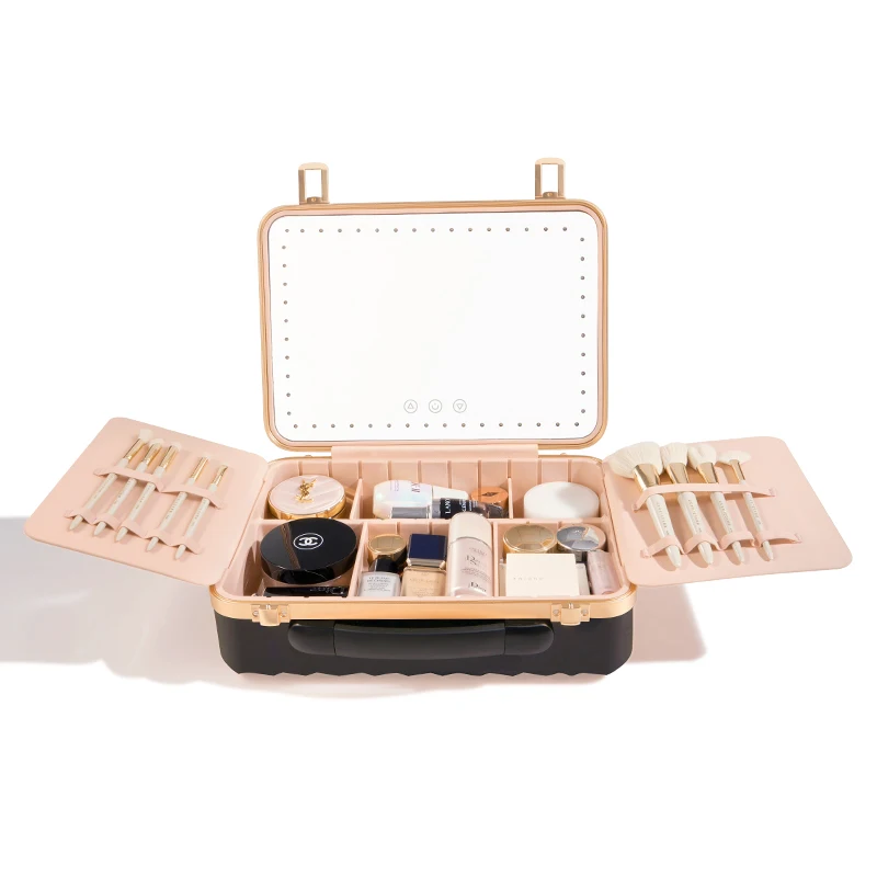 Rownyeon 2024 New Style Custom Logo LED Light Makeup Bag Removable Travel Organizer Cosmetic Case with Mirror