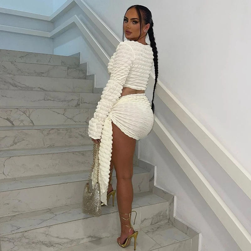 Fashion Sexy Ladies Clothing Short Wrap Skirt Co Ord Sets Woman 2 Pieces Outfits Two Piece Crop Top And Mini Skirt Set For Women