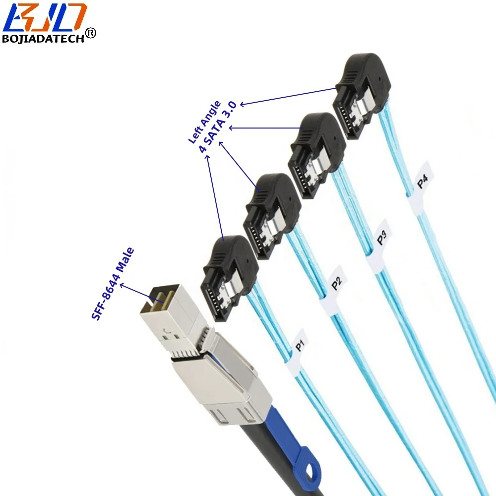 Мини SAS HD SFF-8644 36Pin на 4 x левый угол SATA 3 0 7Pin разъем для жесткого диска сервер Удлинительный кабель 5 м 1 2