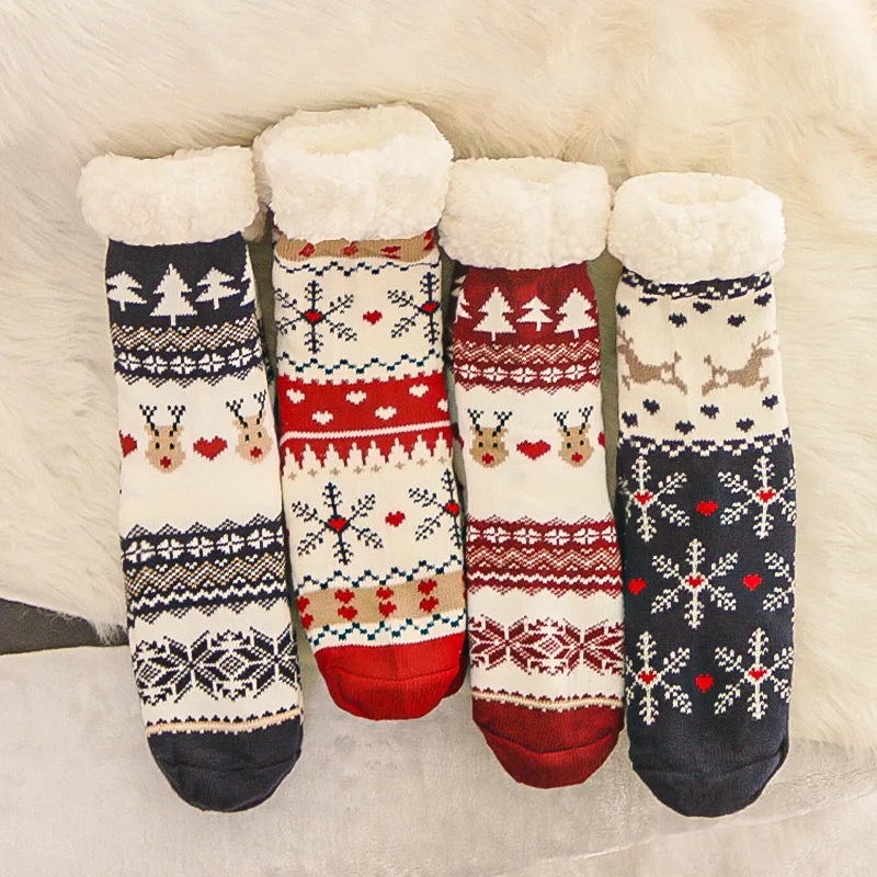 Women Fuzzy House Christmas Socks Indoor Winter Warm Furry Winter Socks