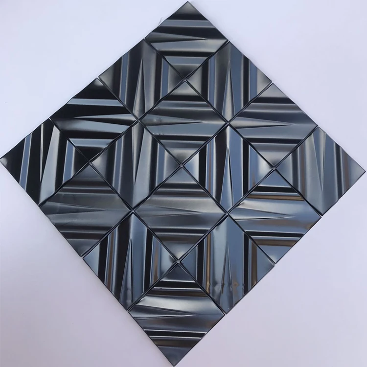 SANIPRO New Home Mesh-backing 3D Effect Wall Covering Facade Design Decoration Parquet Pattern Metal Mosaic Tiles