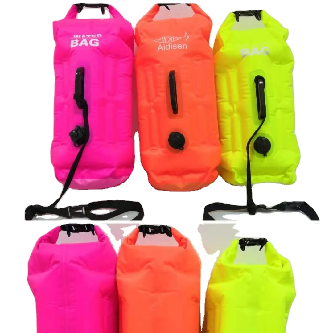 New High Quality Round 190T Nylon Inflatable Floating 28L Safty Swim Buoy with Dry Bag for Open Water Swimming