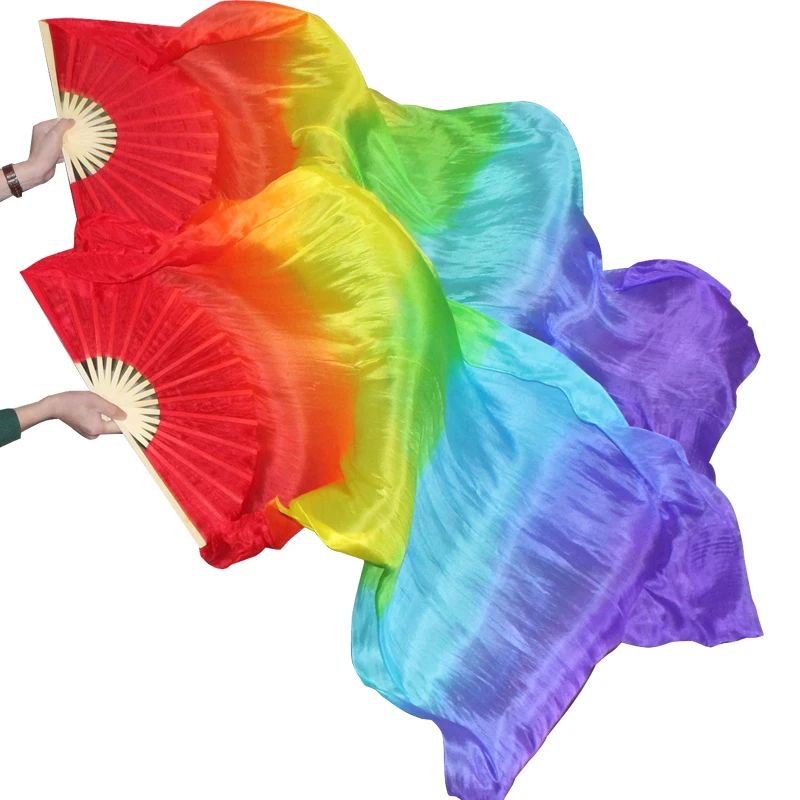 1 8 м ручной окраски вдоль 7 видов цветов радуги танец живота длинные шелковые вентиляторы