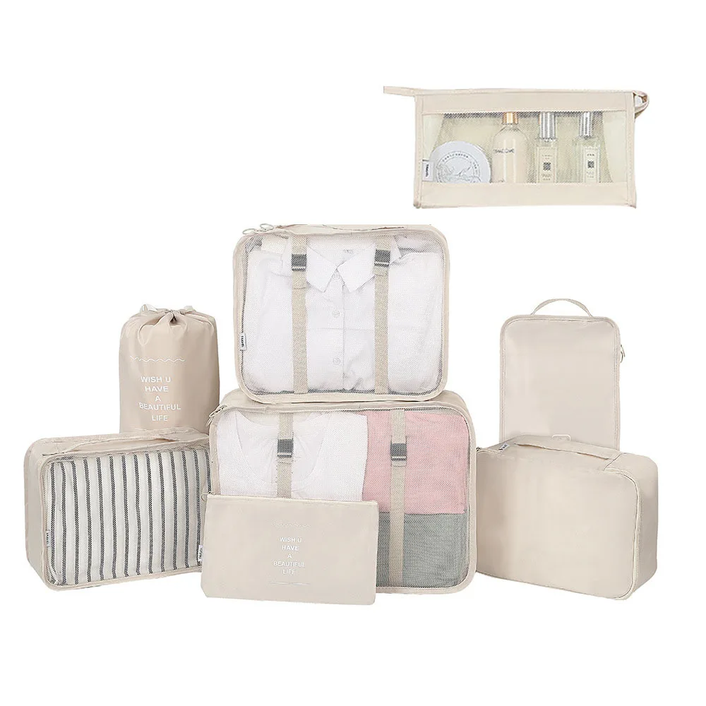 8 Pcs Factory Wholesale Travel Luggage Organizer Bags Packing Cubes Travel Bag Set With Laundry Shoe Bag