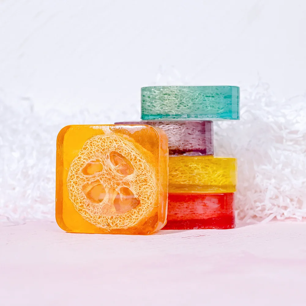 Private label lemon loofah soap deep cleansing bath mite removal smooth skin whitening handmade soap