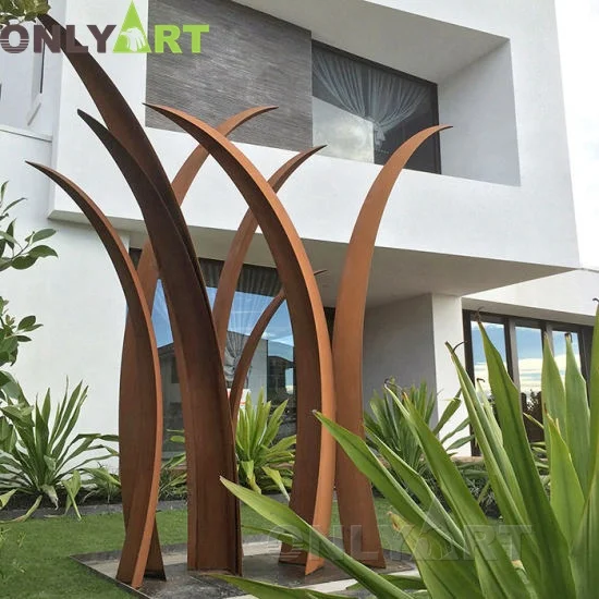 Modern Home Outdoor Garden Yard Decor Abstract Huge Metal Statue Corten Steel Grass Sculpture