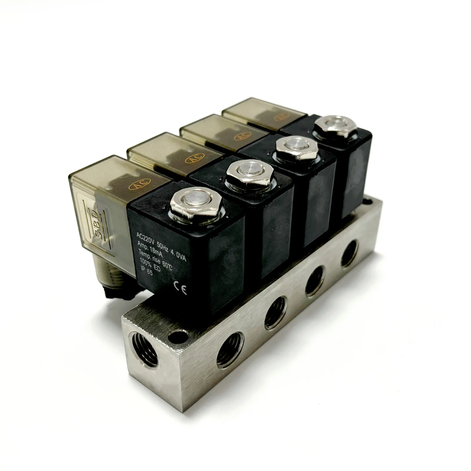 Factory customization 4 valves block air water NPT1/4 AC220V AC24V AC110V DC24V DC12V 2 way manifold stainless steel valve