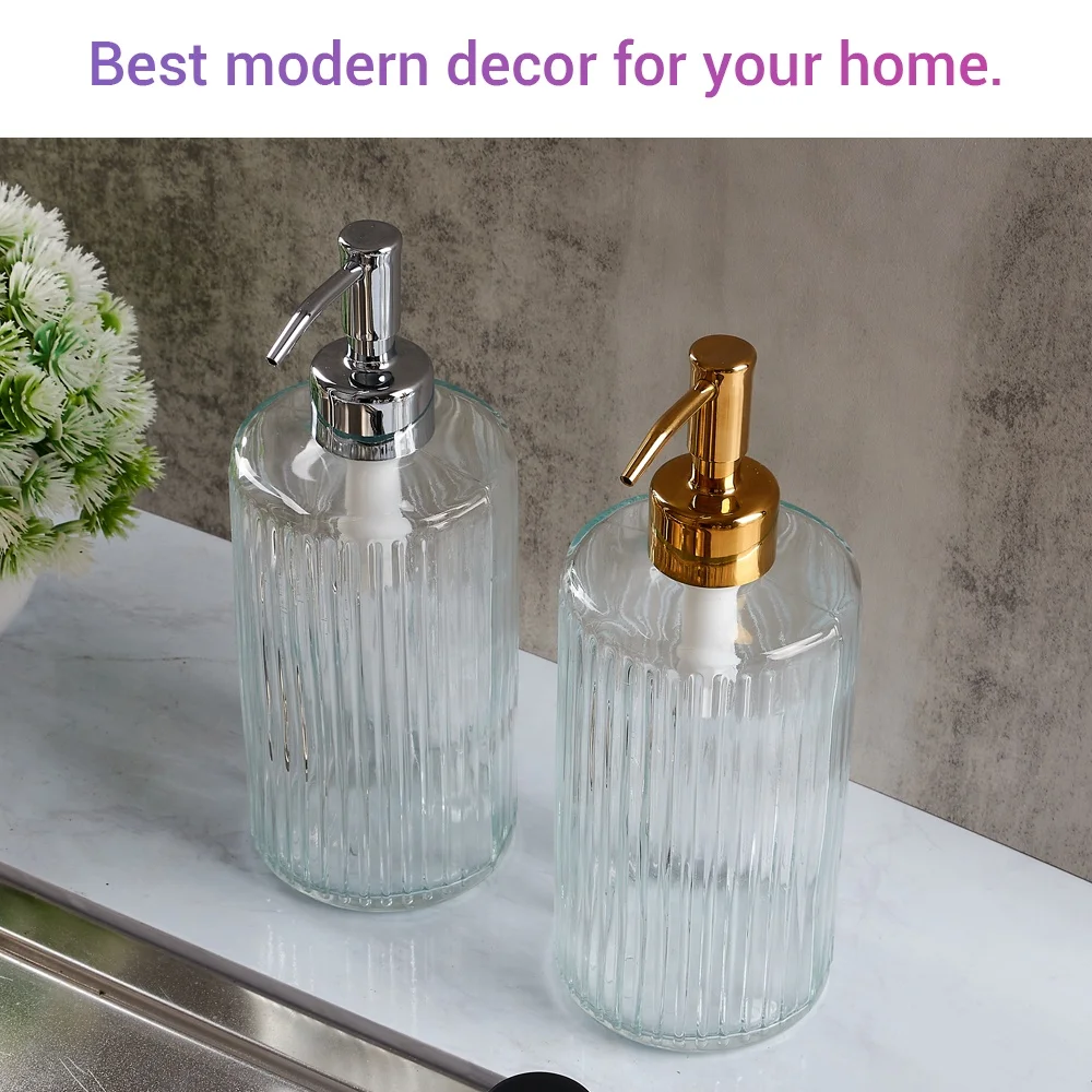 Wholesale Lines Glass Soap Dispenser Bottle with Pump Soap Liquid Shampoo Dispenser Manufacturer