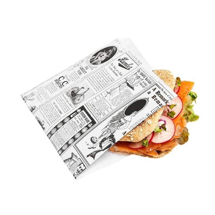 Hot Sale News Style Burger Cooked Food Grade Recycled Grease Proof Sandwich White Normal Laminated Food Wrapping Paper Packaging
