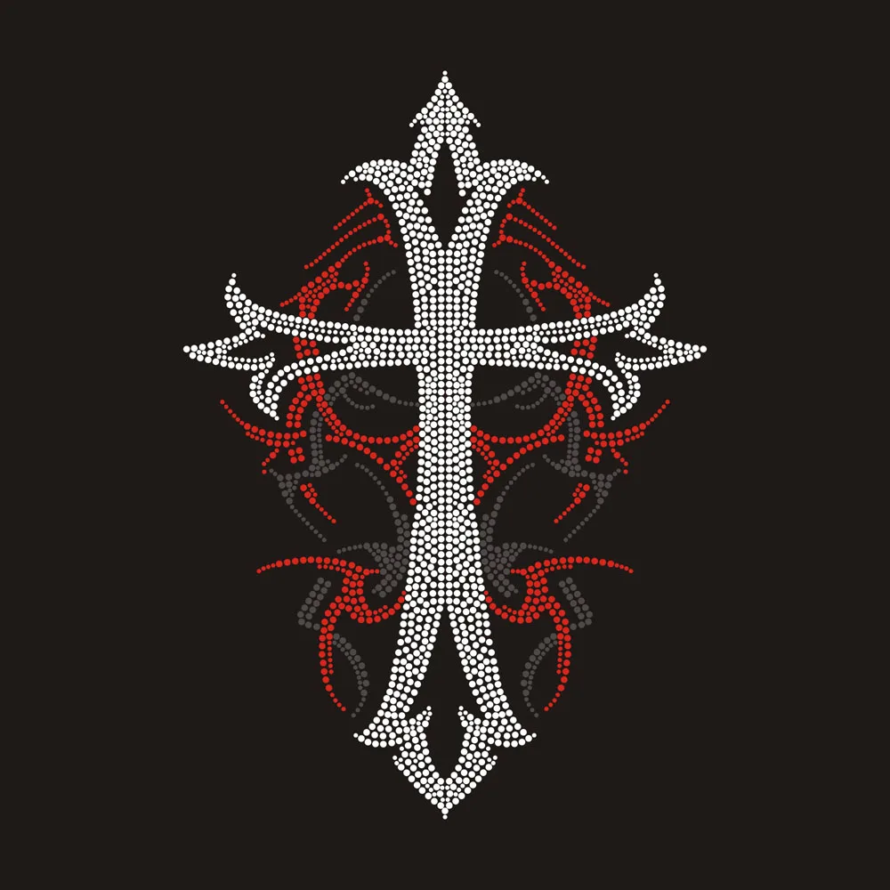 Bling Iron On Transfer Cross Rhinestone Designs Heat Transfer Rhinestone Patch For Clothing