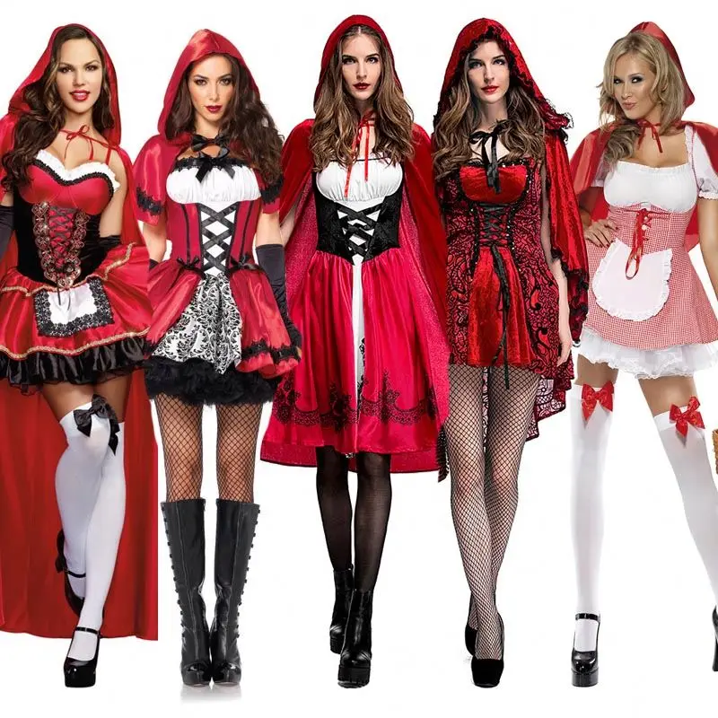 Halloween Little Red Riding Hood Fantasy Costume Hen Party Fairy Tale Cosplay Robe Fancy Dress For Adult Women Size S-6XL