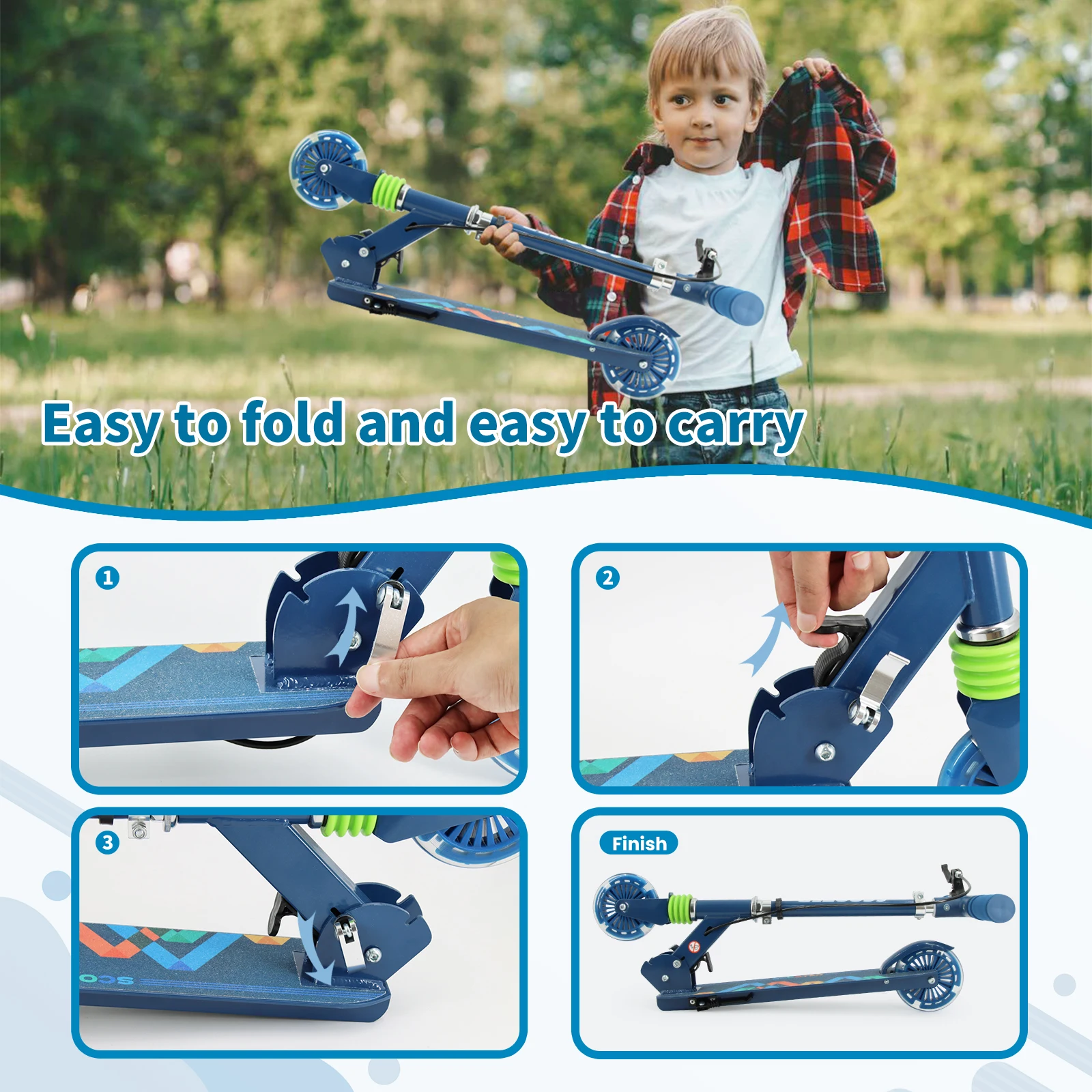 Scooter Kids Aluminum Folding 120mm 2 Wheels Hand Brake Folding Scooter with Handle Brake