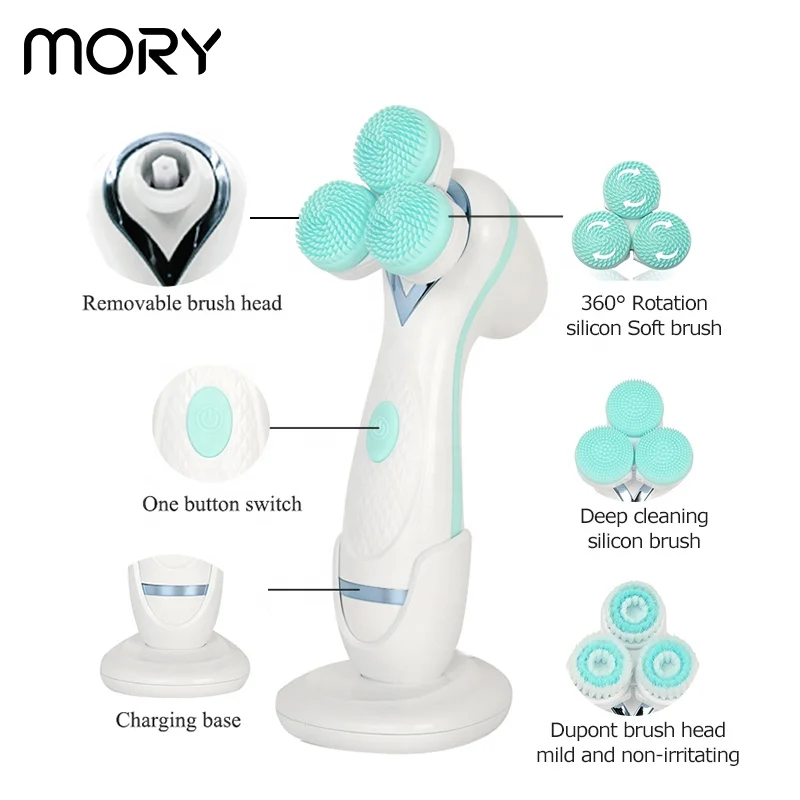 Mory face clean device face brush private label waterproof spin rotating cleaning electric silicone face cleansing brush